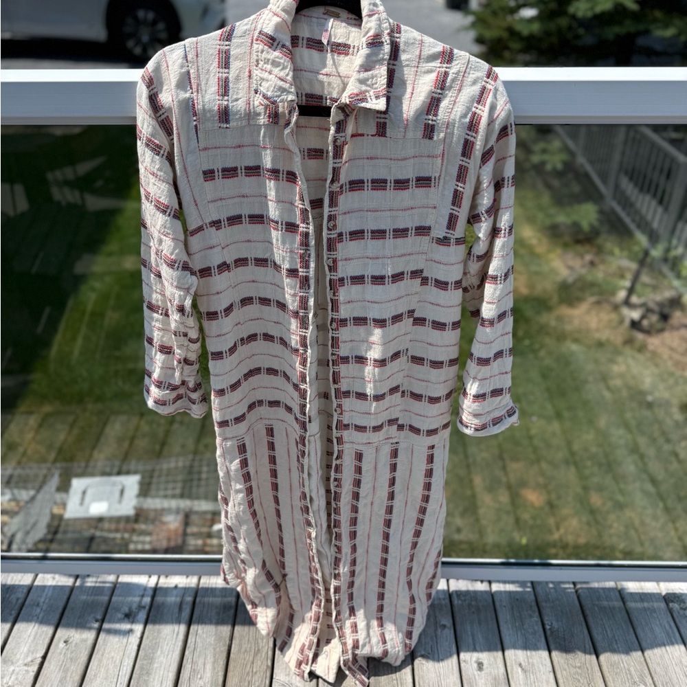 Free People Red and Cream Buttoned Midi Dress